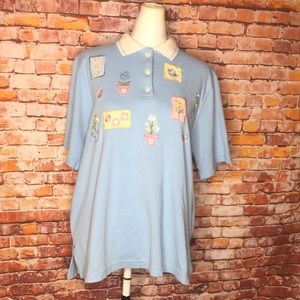 Vintage Y2K Bonworth Blue Embroidered Polo Shirt